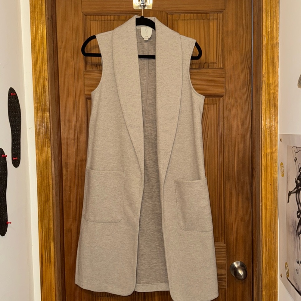 Women’s Joie Vest duster cardigan sweater Small tan cream open front pockets